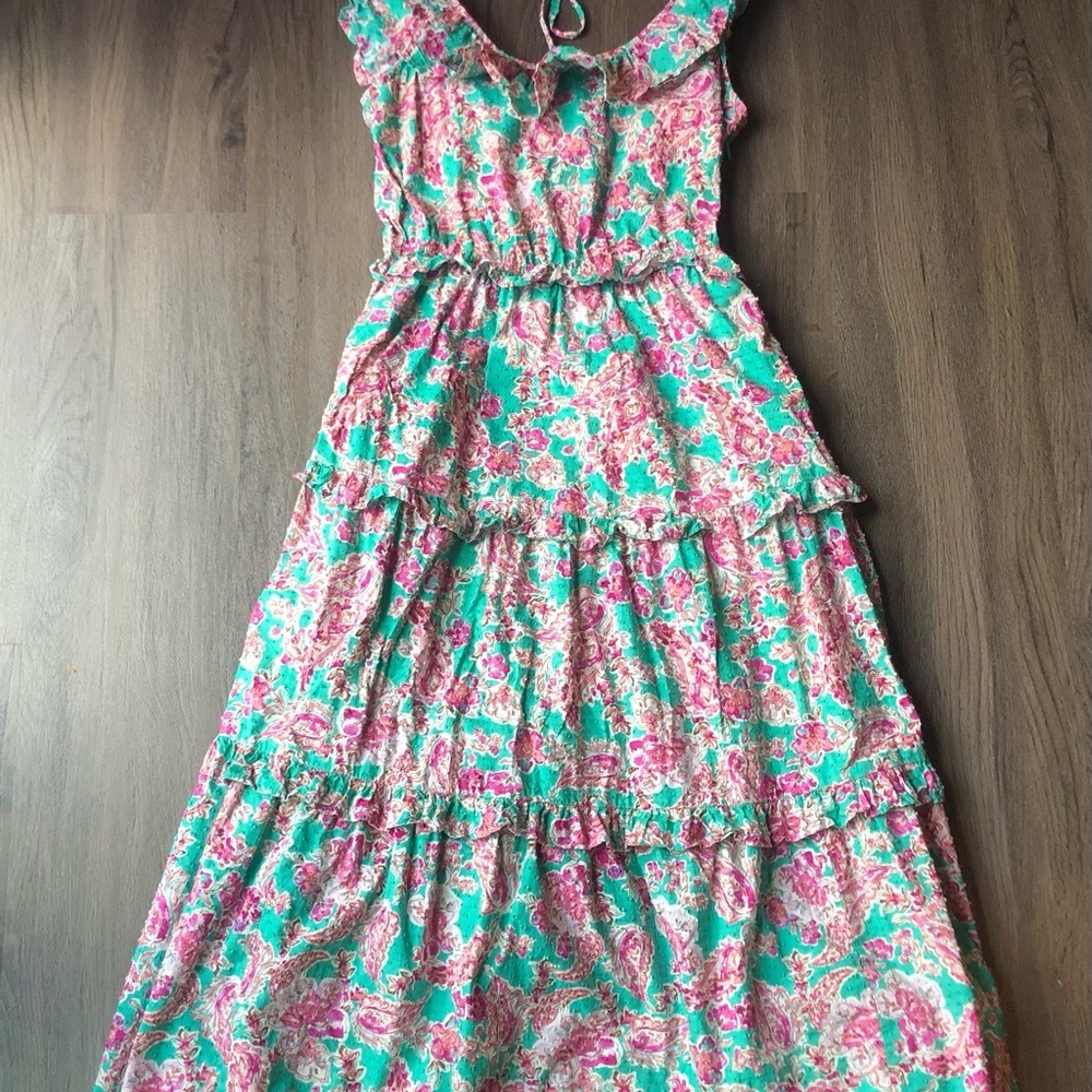 J.Crew Floral Tiered Poplin Midi Dress Women’s 4 Pink Green Floral Flowy - Picture 6 of 11